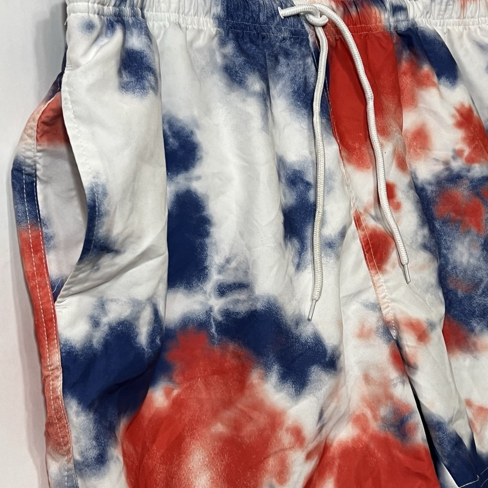 CELEBRATE Patriotic Tie Dye Swim Trunks Shorts Red Blue Mesh Lined Men 2XL 44/46 - Picture 3 of 11